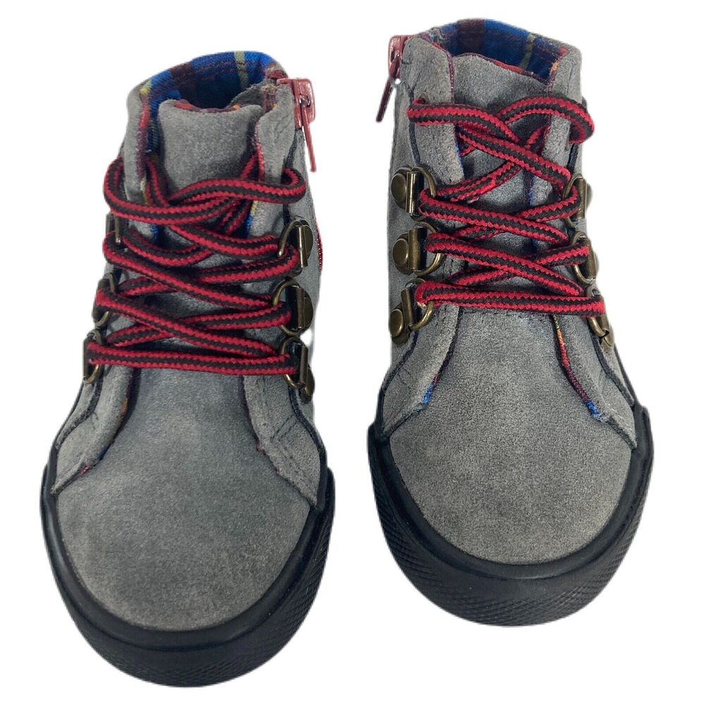 Toddler Suede Ankle Boots Gray Lace Up Zipper Size 5 Slip Resistant